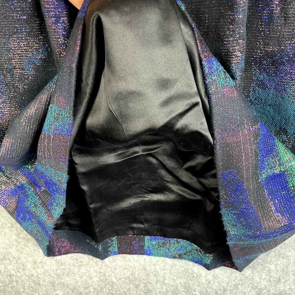 Lela Rose Shift Dress Womens 10 Black Metallic Silk Lined Pleated Cocktail Party - Picture 12 of 16